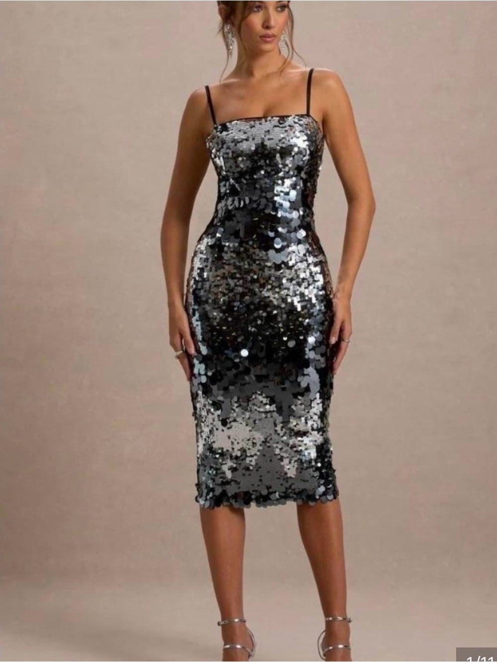 Avec Les Filles Black & Silver Sequin Slip Dress - Picture 2 of 7